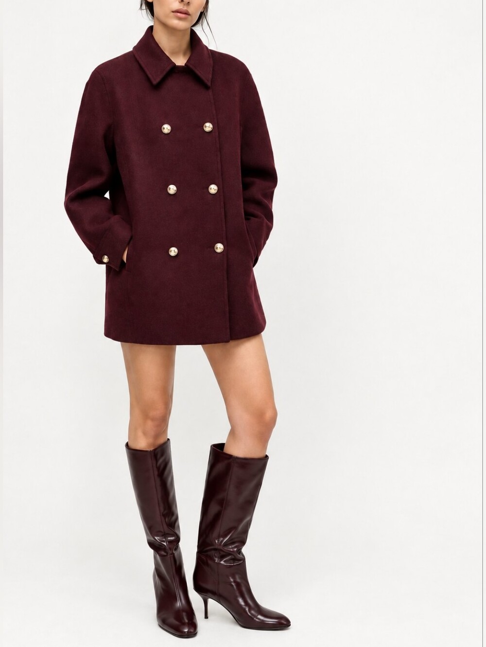 🆕️ Zara Tall Faux Patent Leather Stiletto Boot in Burgundy